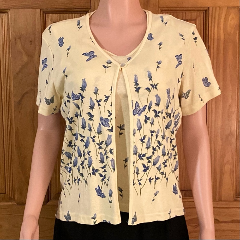 EUC Basic Editions Vintage 90s Cardigan & Sleeveless Top Set Yellow Blue L Large